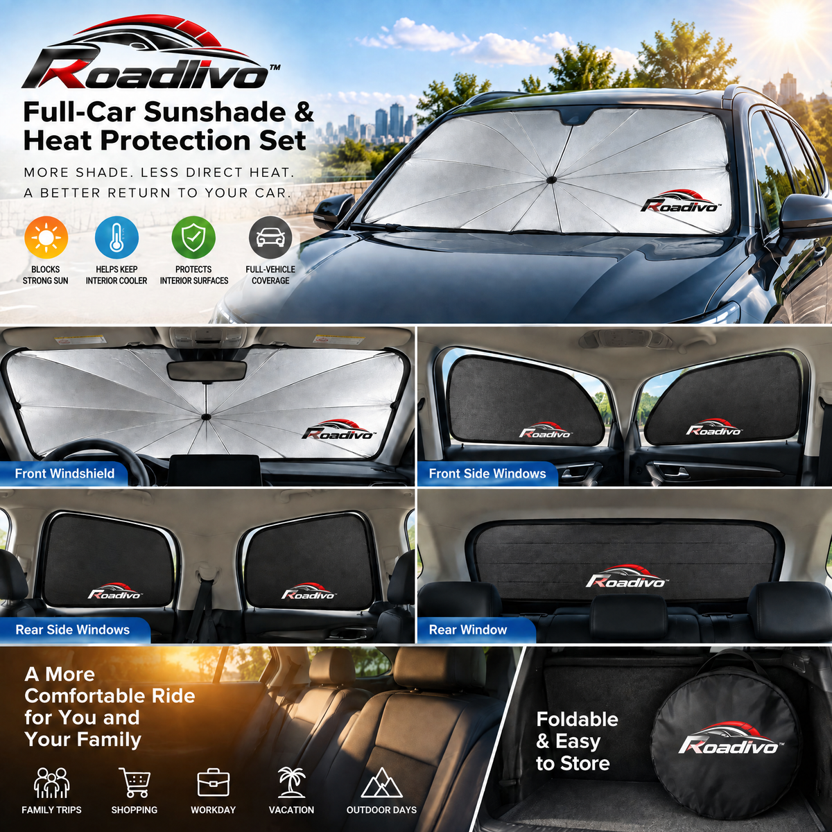 Roadlivo™ Full-Car Sunshade & Heat Protection Set