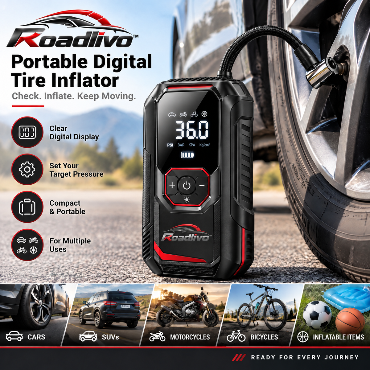Roadlivo™ Portable Digital Tire Inflator
