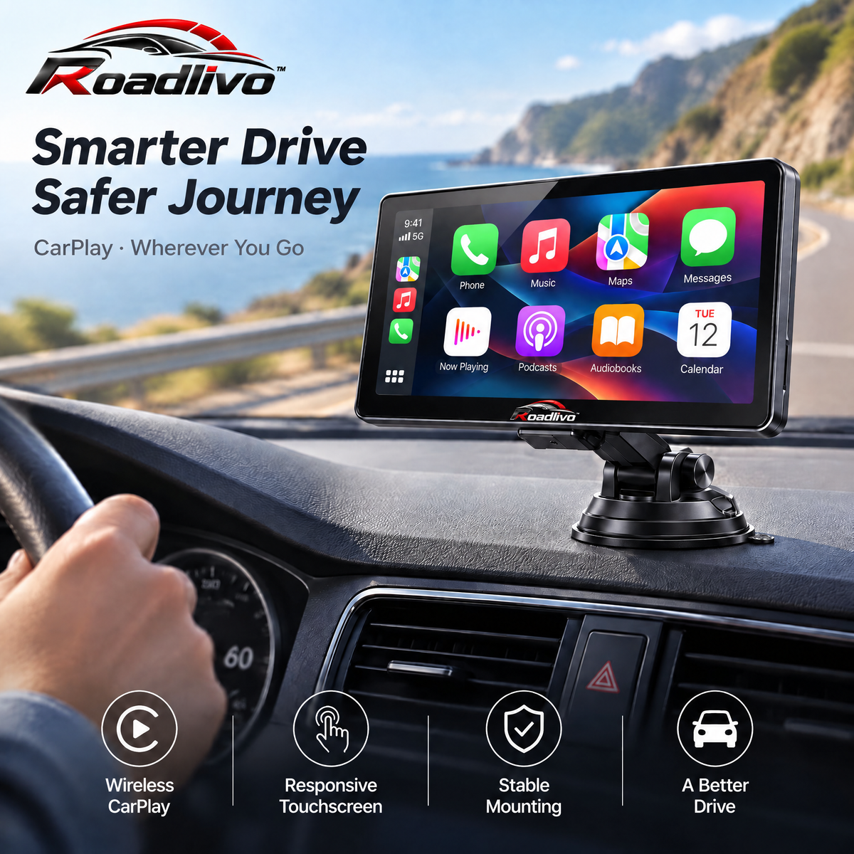 Roadlivo™ Portable Wireless CarPlay Display