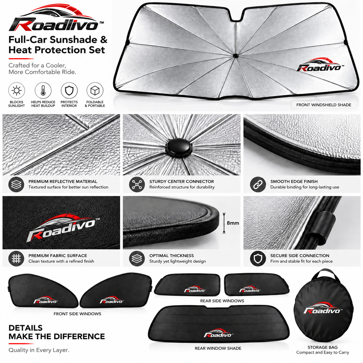 Roadlivo™ Full-Car Sunshade & Heat Protection Set